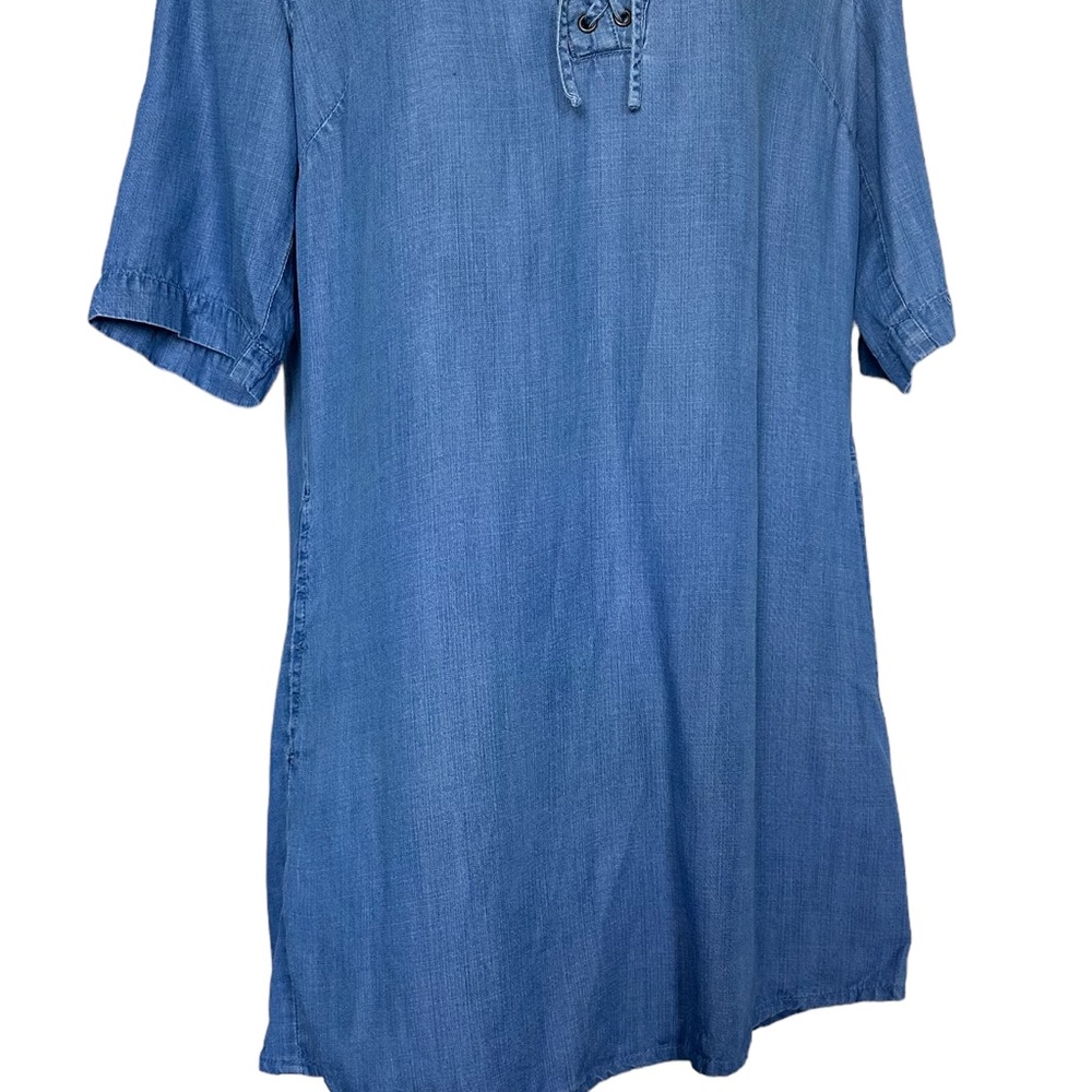Philosophy Women’s Sz S Blue Light Wash Lace Up Denim Dress Pockets - Picture 2 of 6